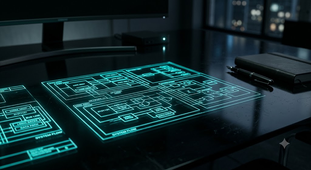 Glowing holographic padlock hovering above a server rack